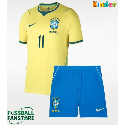 Brasilien Raphinha Belloli #11 Replik Heimtrikot Kinder WM 2026 Kurzarm (+ Kurze Hosen)